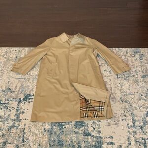 Burberry Tan Trench Coat with Plaid Accent